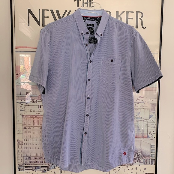 Point Zero thin blue + white stripe short sleeve shirt, slim fit Size L - Picture 1 of 7